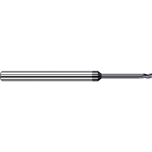 Miniature End Mills - Long Reach, Stub Flute - 0.0350″ Cutter Diameter × 0.0520″ Length of Cut × 0.3500″ Reach Carbide Square End Mill, 3 Flutes, AlTiN Coated