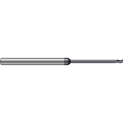 Miniature End Mills - Long Reach, Stub Flute - 0.0350″ Cutter Diameter × 0.0520″ Length of Cut × 0.5250″ Reach Carbide Square End Mill, 3 Flutes, AlTiN Coated