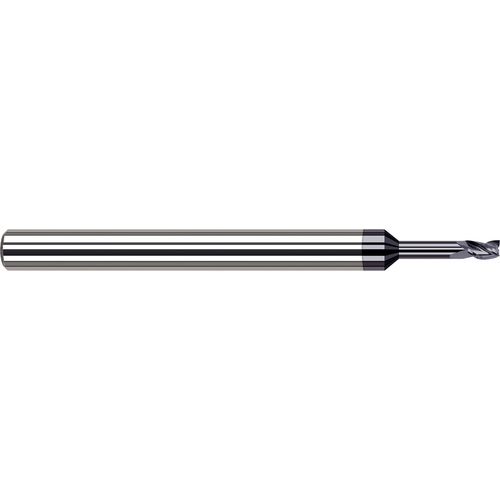 Miniature End Mills - Long Reach, Stub Flute - 0.0400″ Cutter Diameter × 0.0600″ Length of Cut × 0.2030″ (13/64″) Reach Carbide Square End Mill, 3 Flutes, AlTiN Coated