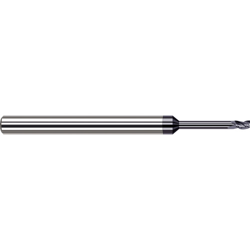 Miniature End Mills - Long Reach, Stub Flute - 0.0390″ Cutter Diameter × 0.0590″ Length of Cut × 0.3250″ Reach Carbide Square End Mill, 3 Flutes, AlTiN Coated