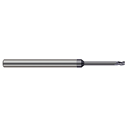 Miniature End Mills - Long Reach, Stub Flute - 0.0350″ Cutter Diameter × 0.0520″ Length of Cut × 0.3500″ Reach Carbide Square End Mill, 3 Flutes, AlTiN Coated