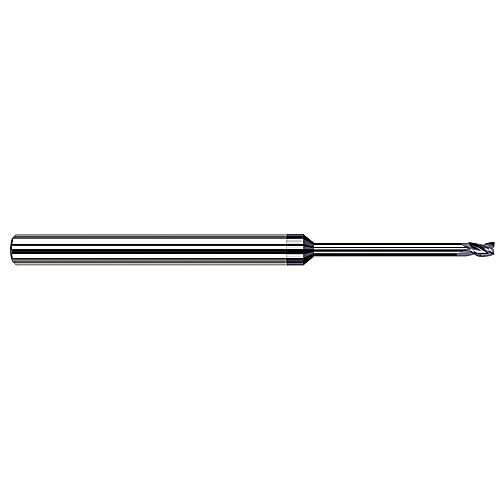 Miniature End Mills - Long Reach, Stub Flute - 0.0450″ Cutter Diameter × 0.0670″ Length of Cut × 0.5500″ Reach Carbide Square End Mill, 3 Flutes, AlTiN Coated