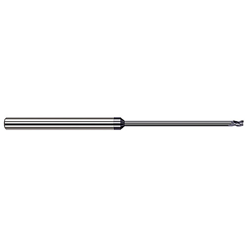 Miniature End Mills - Long Reach, Stub Flute - 0.0310″ (1/32″) Cutter Diameter × 0.0460″ Length of Cut × 0.6250″ (5/8″) Reach Carbide Square End Mill, 3 Flutes, AlTiN Coated