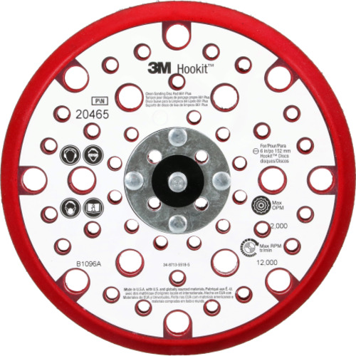 ‎3M Hookit Clean Sanding Low Profile Disc Pad 861 Plus 20465 6 in × 3/8 in × 5/8 in CH × 5-16/24 in External 53 Holes Red Foam