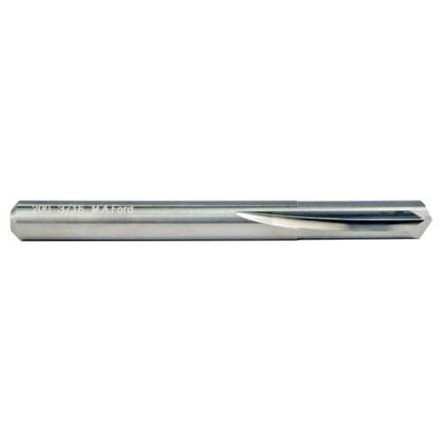 ‎1/8″ Dia. × 1/8″ Shank × 5/8″ Flute Length × 1-1/2″ OAL, 3XD, 135°, Uncoated, 2 Flute, External Coolant, Round Solid Carbide Drill